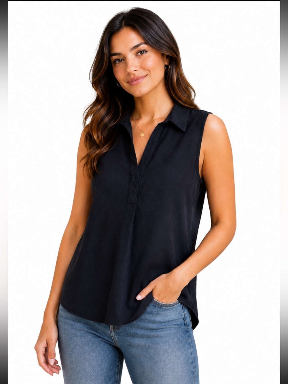 Style & Co. Sleeveless Navy Collared Blouse